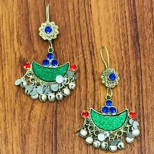 Light Weight Earrings, Multicolor Glass Stones Kuchi Earrings, AfghanTraditional